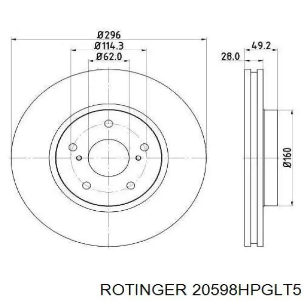 Диск переднього гальма Rotinger 20598HPGLT5 ціна, від 56.68 USD