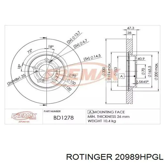 Гальмівні диски передні 20989HPGL Rotinger