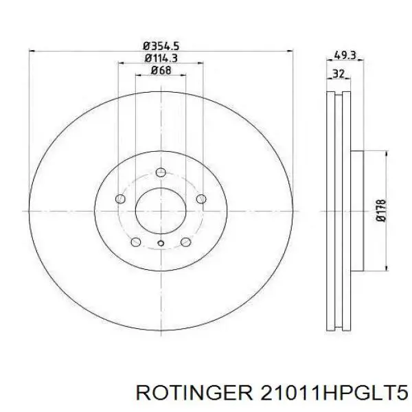 Диск переднього гальма Rotinger 21011HPGLT5 ціна, від 81.31 USD