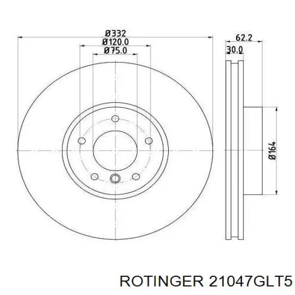 Диск переднього гальма Rotinger 21047GLT5 ціна, від 109.44 USD