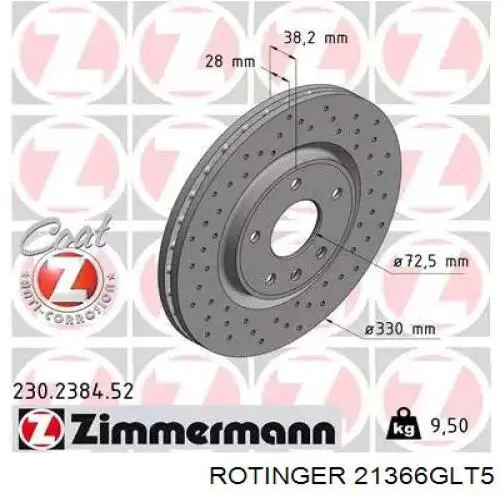 Диск переднього гальма Rotinger 21366GLT5 ціна, від 68.87 USD
