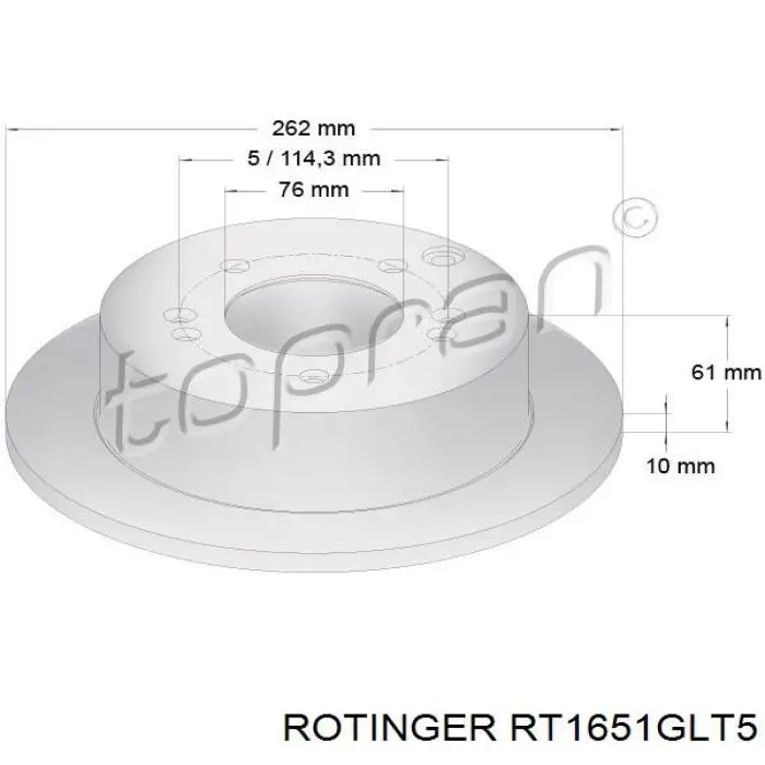 Купити RT1651GLT5 Rotinger Диск заднього гальма