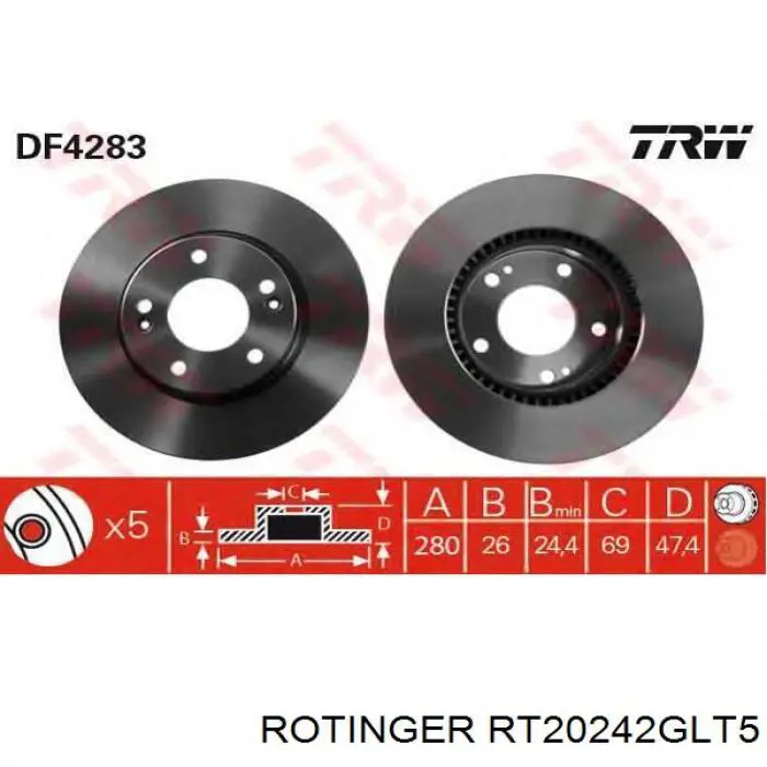 Диск гальмівний передній Rotinger RT20242GLT5