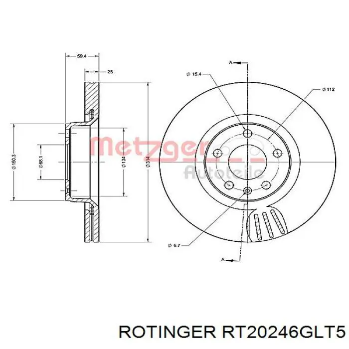 Диск переднього гальма Rotinger RT20246GLT5 ціна, від 68.33 USD