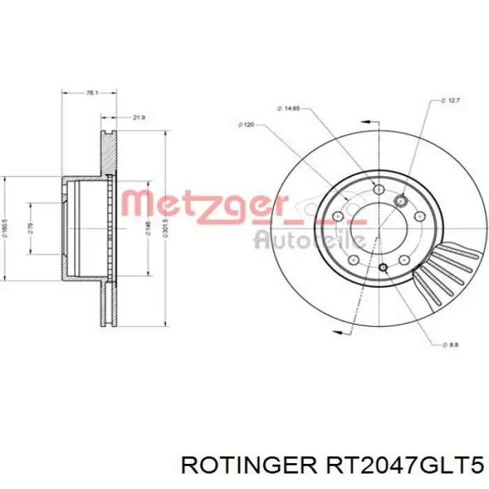 Диск гальмівний передній RT2047GLT5 Rotinger