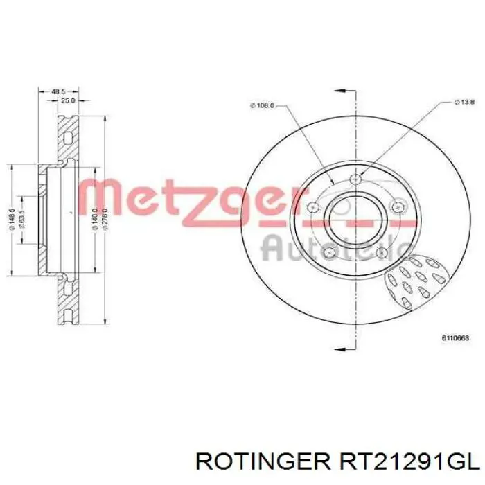 Диск переднього гальма Rotinger RT21291GL ціна, від 36.10 USD