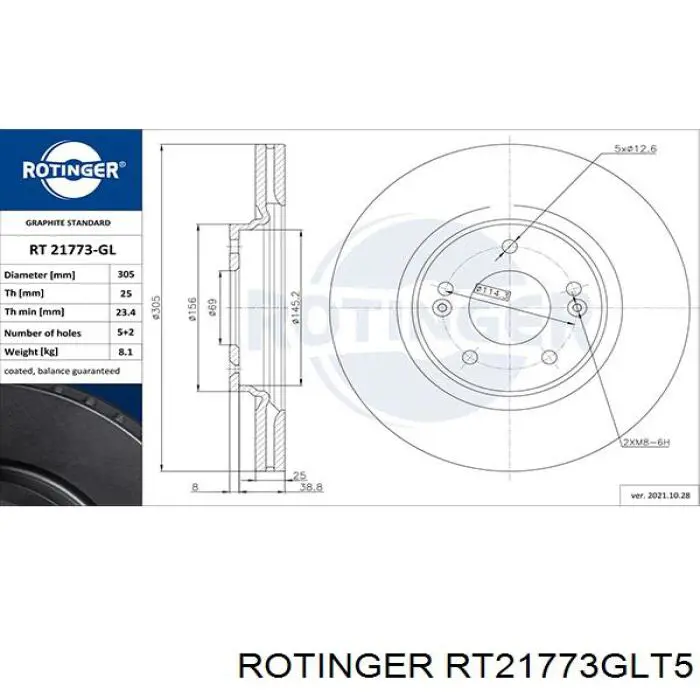 Диск переднього гальма Rotinger RT21773GLT5 ціна, від 60.87 USD