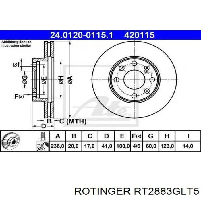 Диск переднього гальма Rotinger RT2883GLT5 ціна, від 23.85 USD