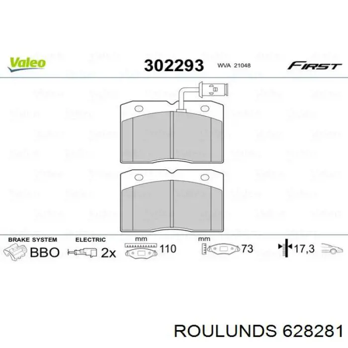 628281 Roulunds колодки гальмівні передні, дискові