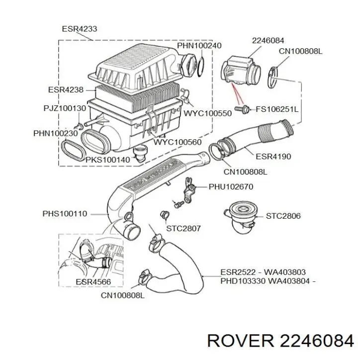 Датчик потоку (витрати) повітря, витратомір MAF - (Mass Airflow) 2246084 Rover