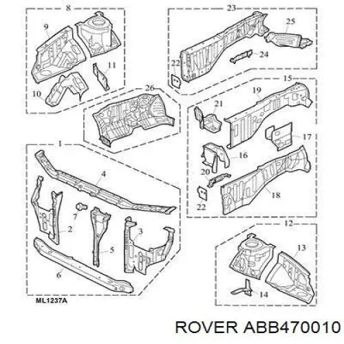 ABB470010 Rover супорт радіатора в зборі/монтажна панель кріплення фар