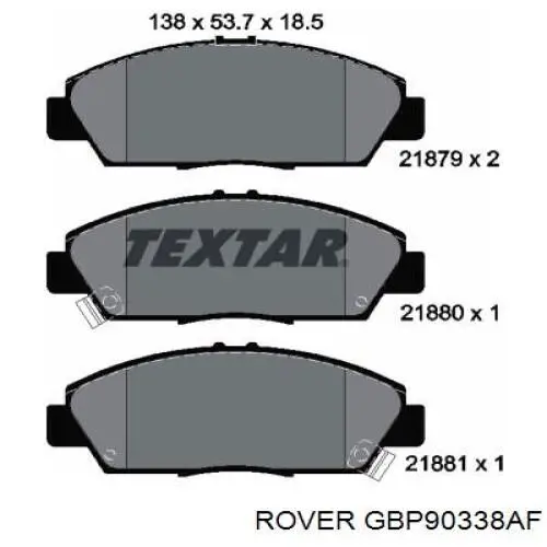 GBP90338AF Rover Передні гальмівні колодки