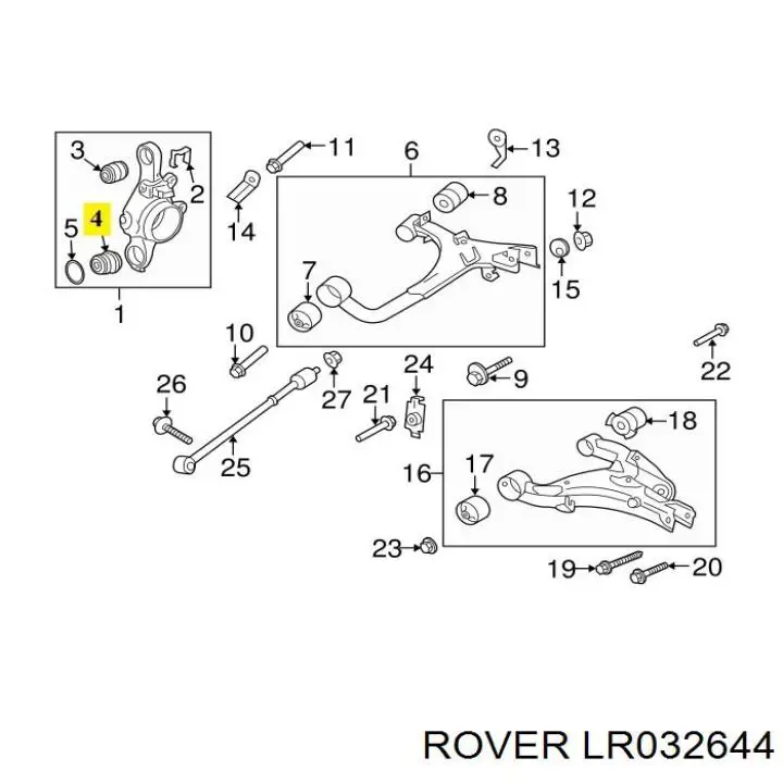 Сайлентблок цапфи задньої LR032644 Rover