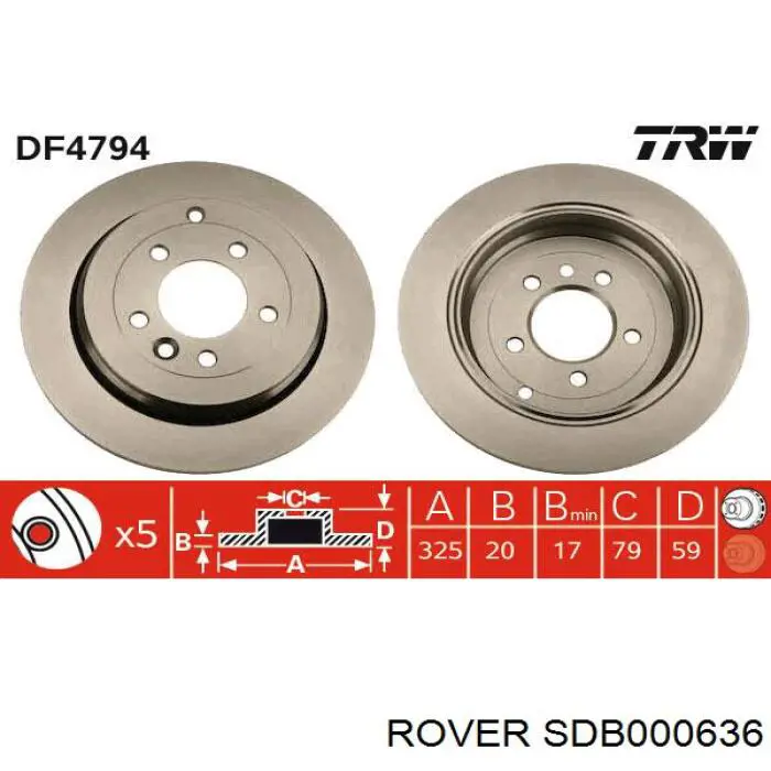 Диск гальмівний задній SDB000636 Rover