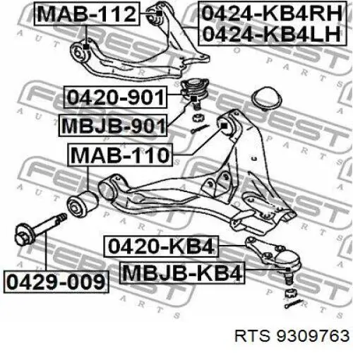Шарова опора задньої підвіски, верхня RTS 9309763 ціна, від 25.56 USD