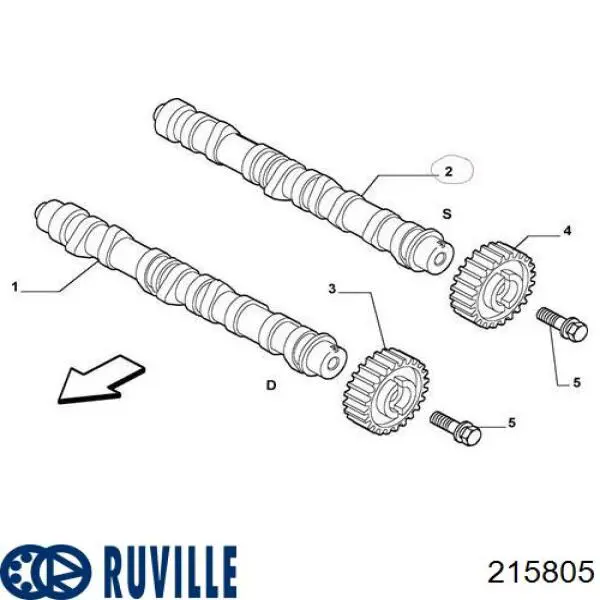 Розподільний вал двигуна впускний 215805 Ruville