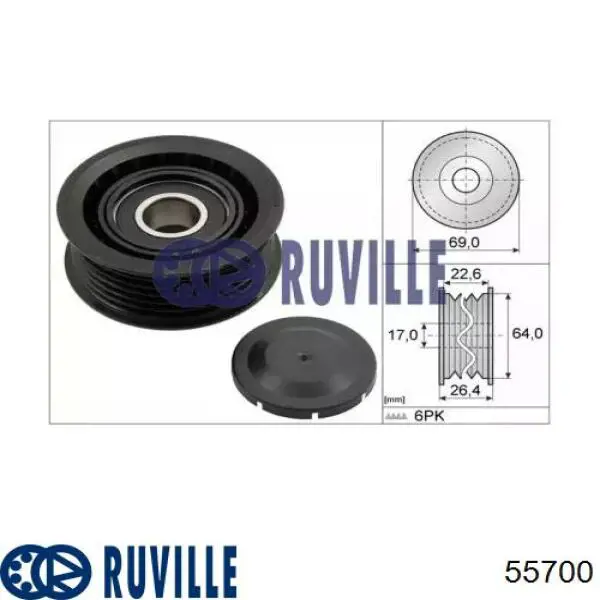 Ролик приводного ременя, паразитний Ruville 55700 ціна, від 7.60 USD