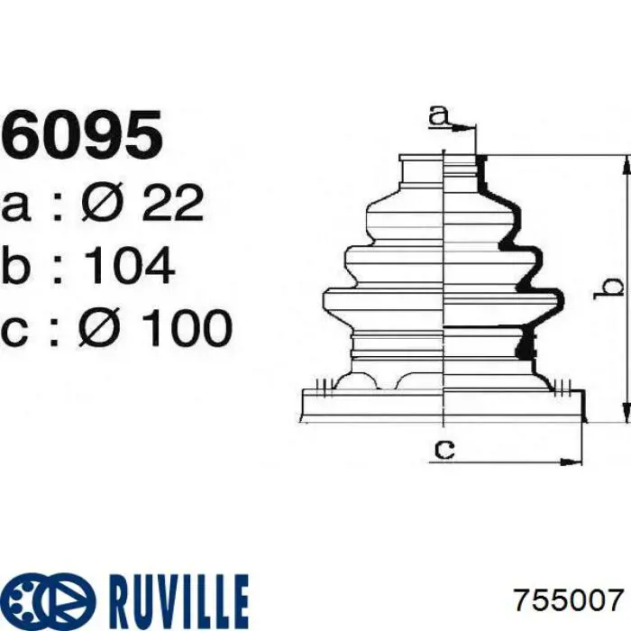 Пильник зовнішньої гранати, задньої півосі Ruville 755007 ціна, від 13.29 USD