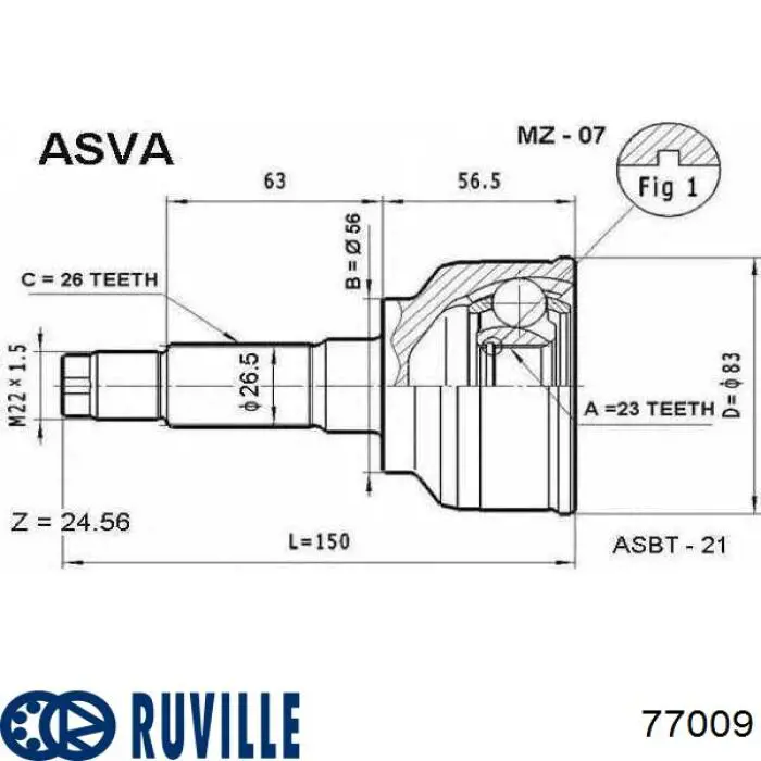 ШРУС зовнішній передній 77009 Ruville