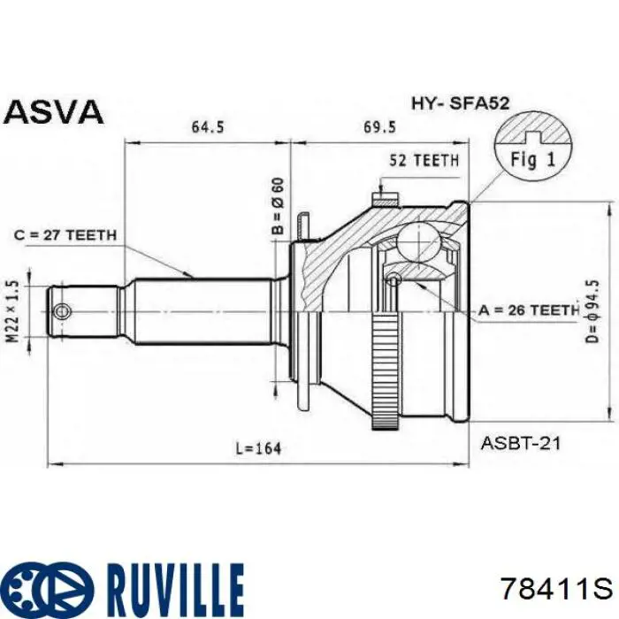 78411S Ruville Граната зовнішня передня ліва