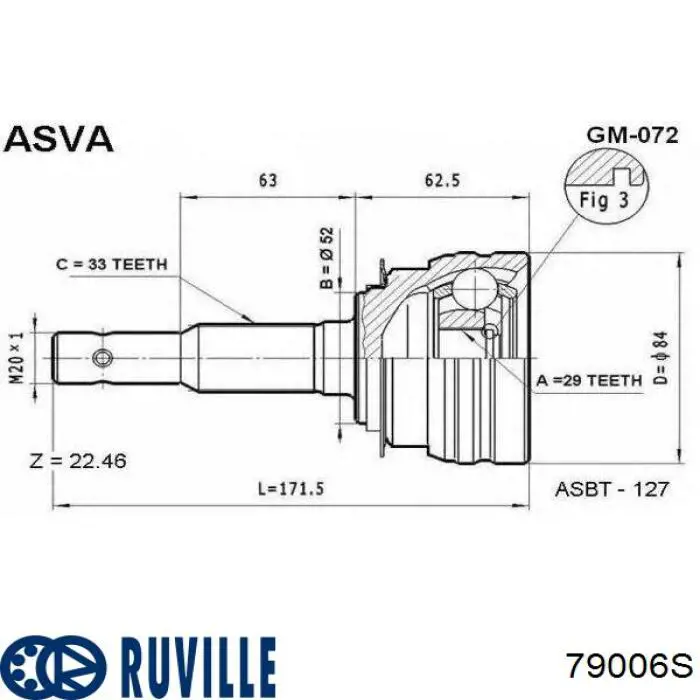 ШРУС зовнішній передній 79006S Ruville
