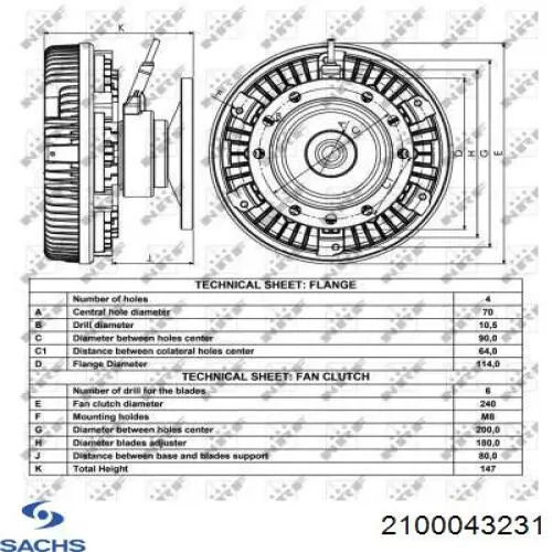 Вискомуфта вентилятора 2100043231 Sachs