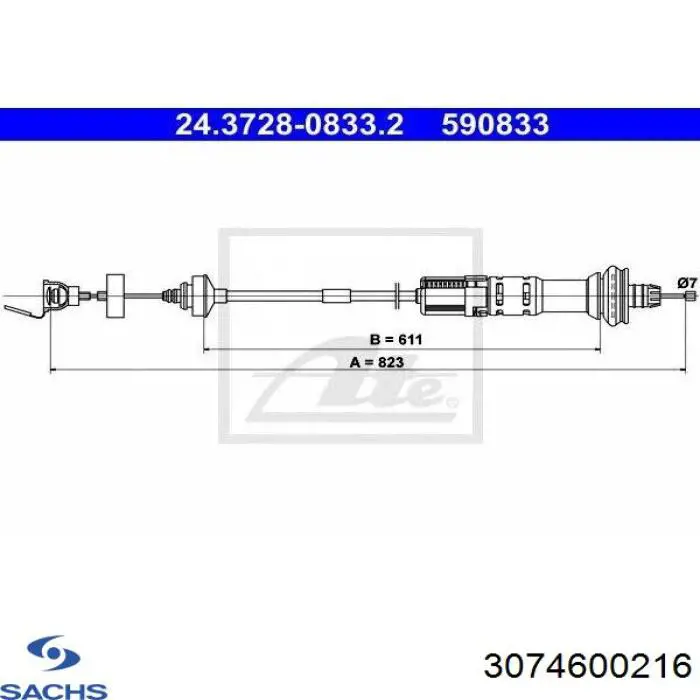 Купити 3074600216 Sachs Трос зчеплення