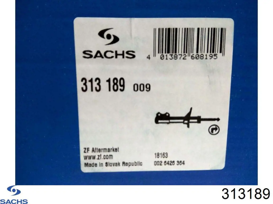 Амортизатор передній, правий Sachs 313189 ціна, від 81.42 USD