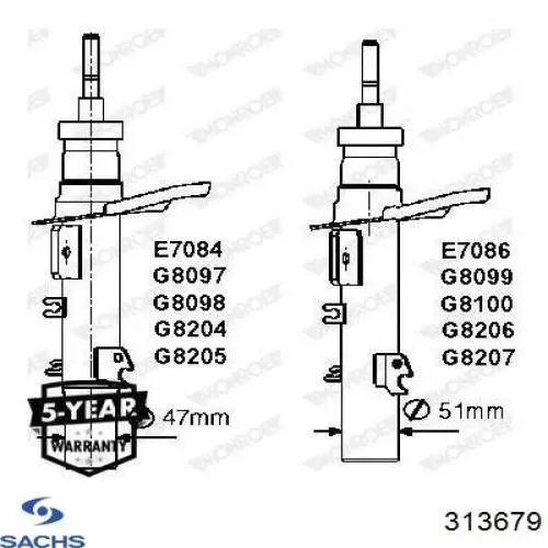 Амортизатора передній лівий 313679 Sachs