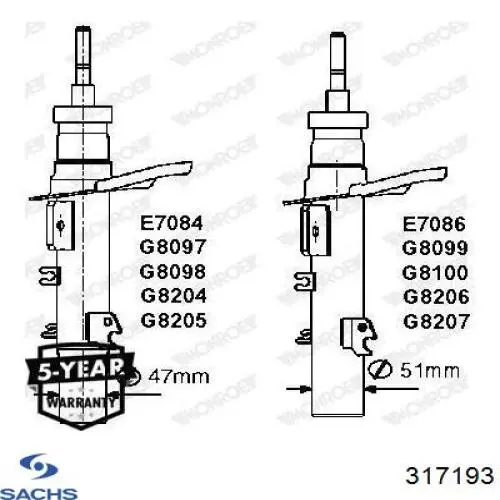 Амортизатор задній, правий Sachs 317193 ціна, від 61.56 USD