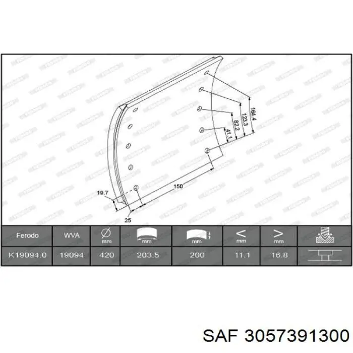 Накладка гальмівна задня (TRUCK) SAF 3057391300 ціна, від 60.70 USD