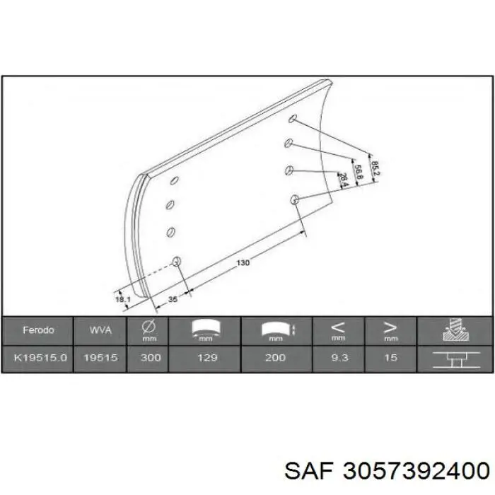 Накладка гальмівна задня (TRUCK) SAF 3057392400 ціна, від 89.06 USD