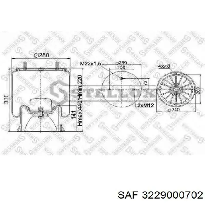 Пневмоподушка/Пневморессора моста SAF 3229000702 ціна, від 67.95 USD