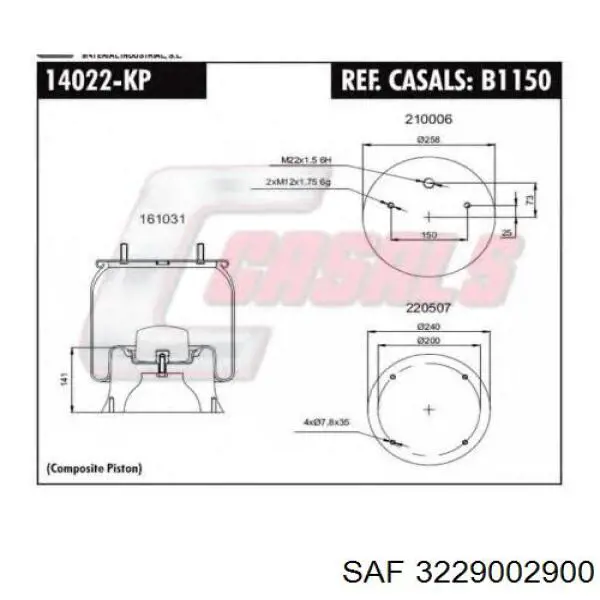 Пневмоподушка/Пневморессора моста SAF 3229002900 ціна, від 39.79 USD