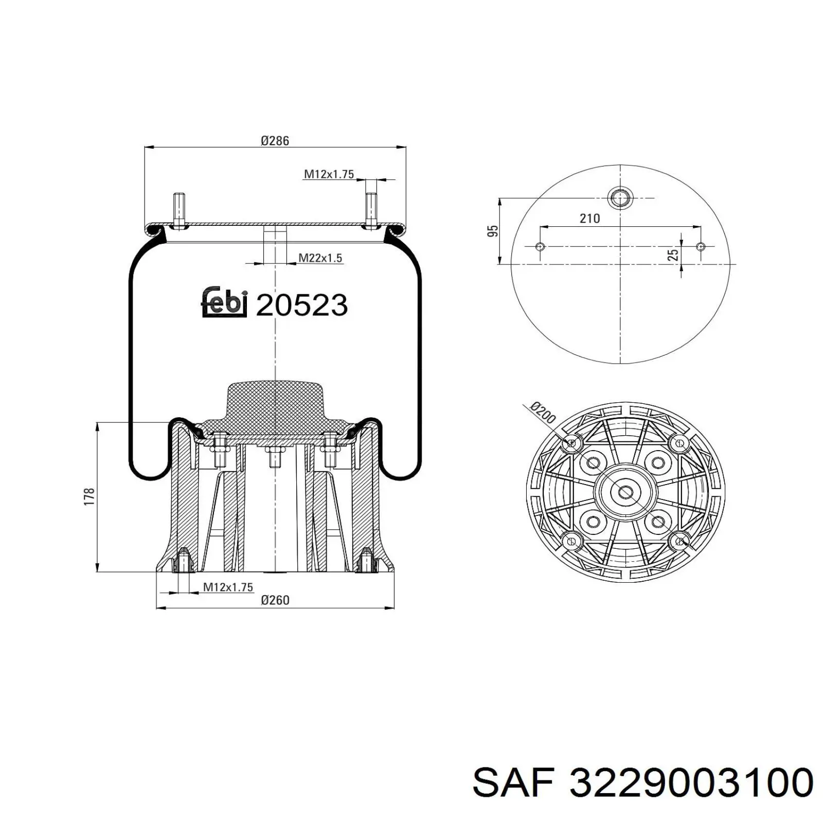 Пневморессора задня SAF 3229003100 ціна, від 53.74 USD