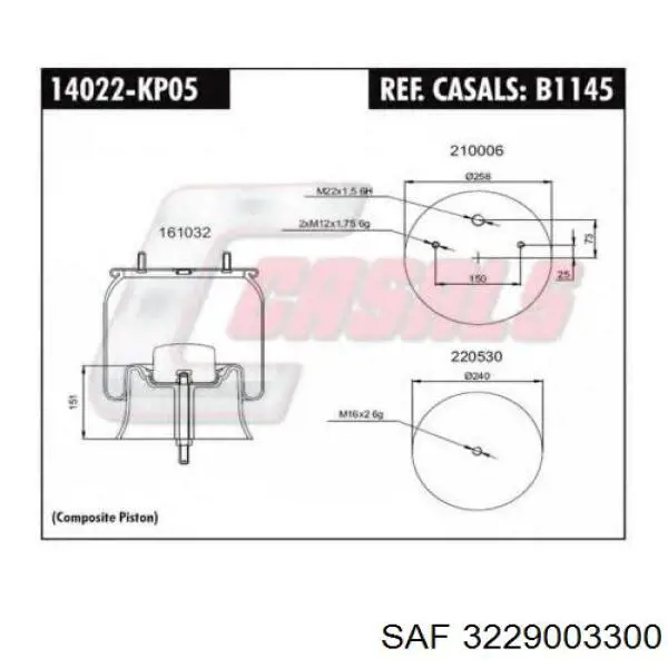 Пневмоподушка/Пневморессора моста SAF 3229003300 ціна, від 86.11 USD