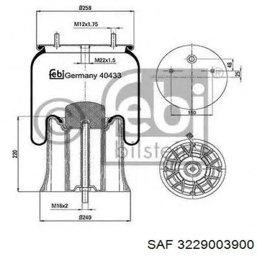Пневмоподушка/Пневморессора моста 3229003900 SAF