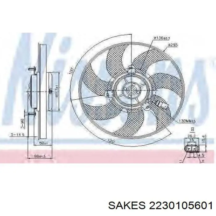 Електровентилятор охолодження в зборі (двигун + крильчатка), правий 2230105601 Sakes