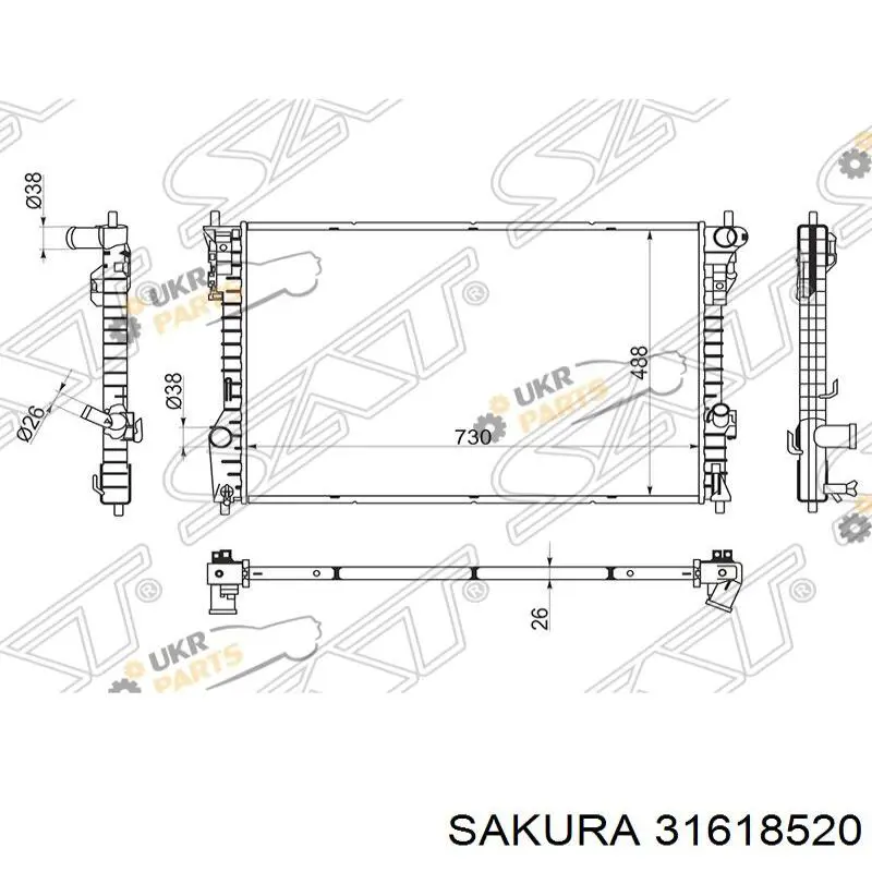 Радіатор охолодження двигуна 31618520 Sakura