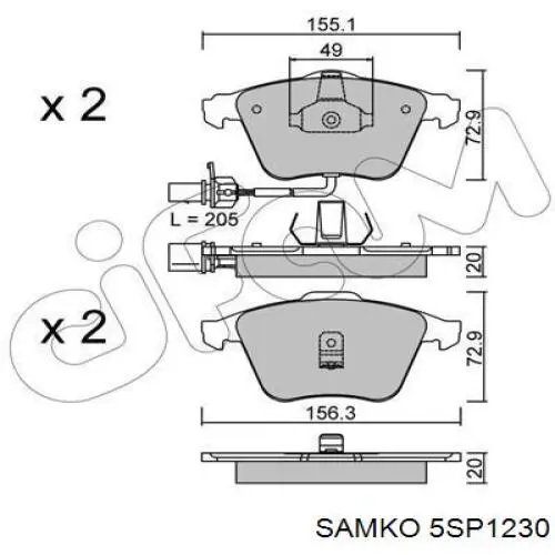 Колодки гальмівні передні, дискові 5SP1230 Samko