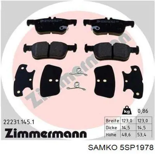 Задні гальмівні колодки Samko 5SP1978 ціна, від 23.90 USD