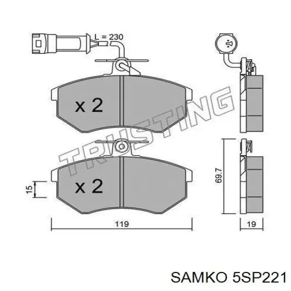 Колодки гальмівні передні, дискові 5SP221 Samko