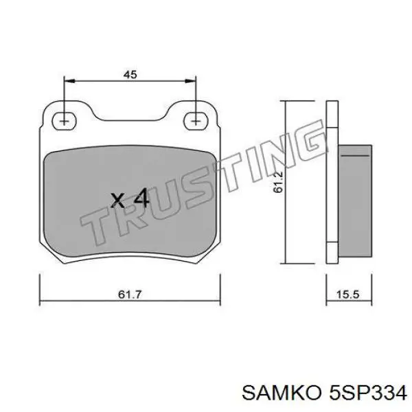 Колодки гальмові задні, дискові 5SP334 Samko