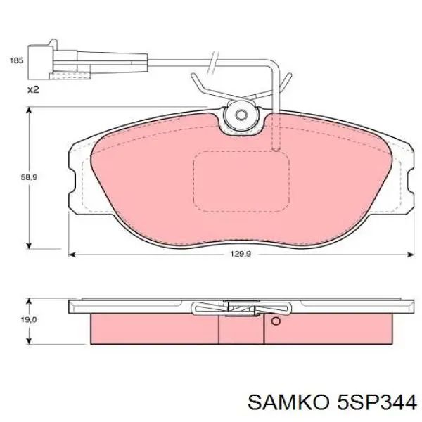 Колодки гальмівні передні, дискові 5SP344 Samko