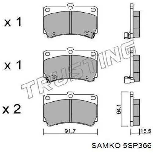 Колодки гальмівні передні, дискові 5SP366 Samko