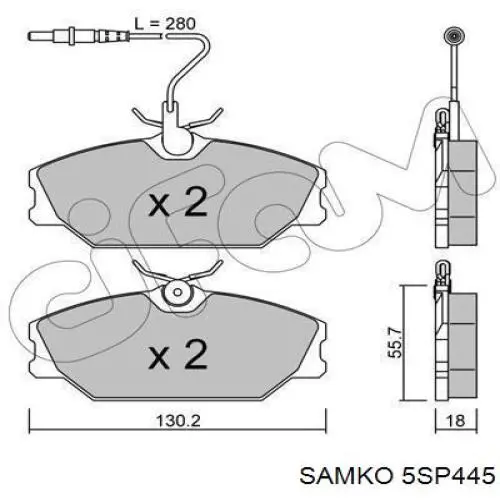 5SP445 Samko колодки гальмівні передні, дискові