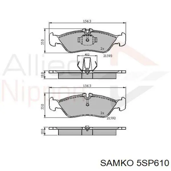 Задні гальмівні колодки Samko 5SP610 ціна, від 17.33 USD