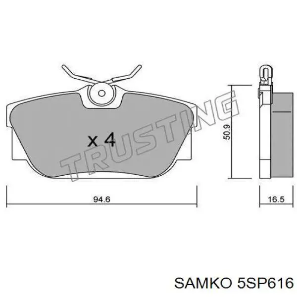 5SP616 Samko колодки гальмові задні, дискові