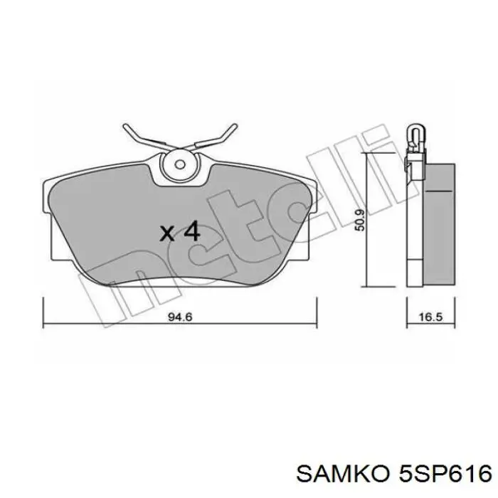 Задні гальмівні колодки Samko 5SP616 ціна, від 14.91 USD