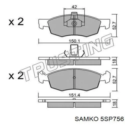 Гальмівні колодки Samko 5SP756 ціна, від 16.24 USD